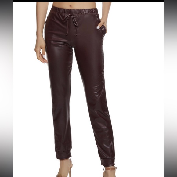 Purple vegan Leather Jogger Legging Drawstring Waist - Picture 1 of 8